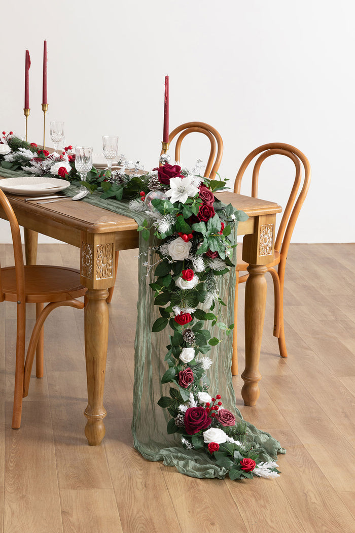 6ft Flower Garland in Christmas Red & Sparkle - Image 2