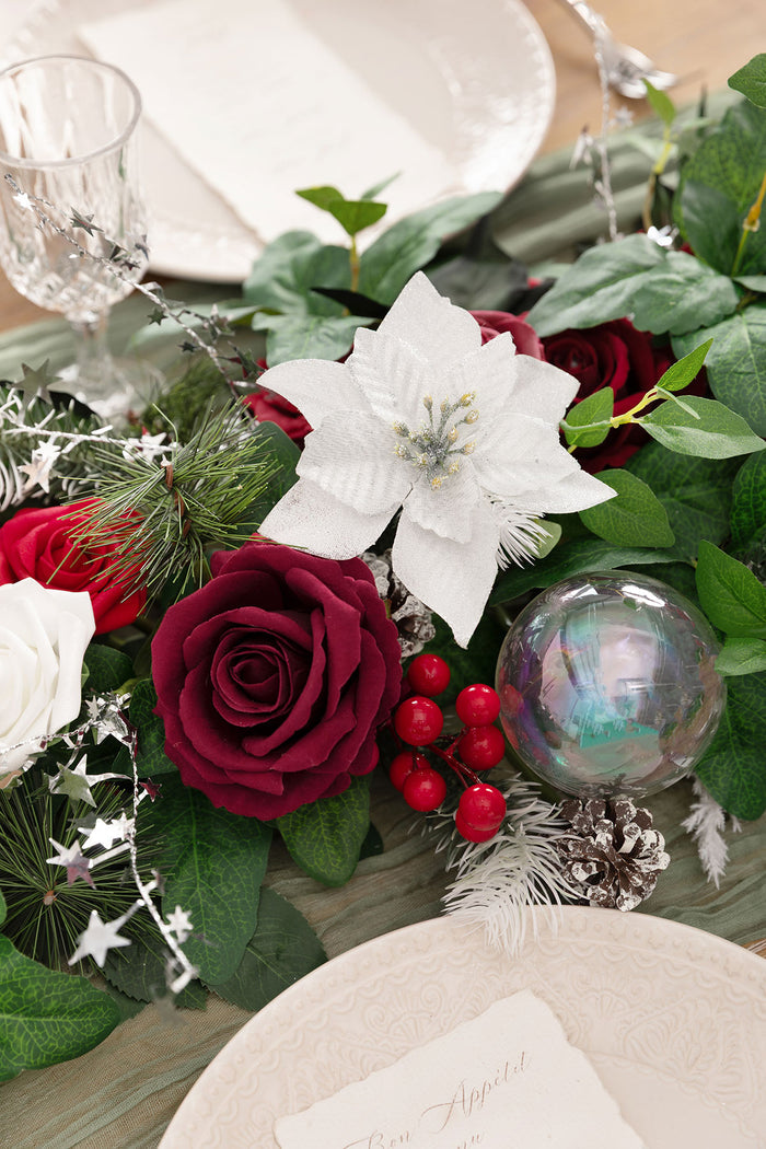 6ft Flower Garland in Christmas Red & Sparkle - Image 3