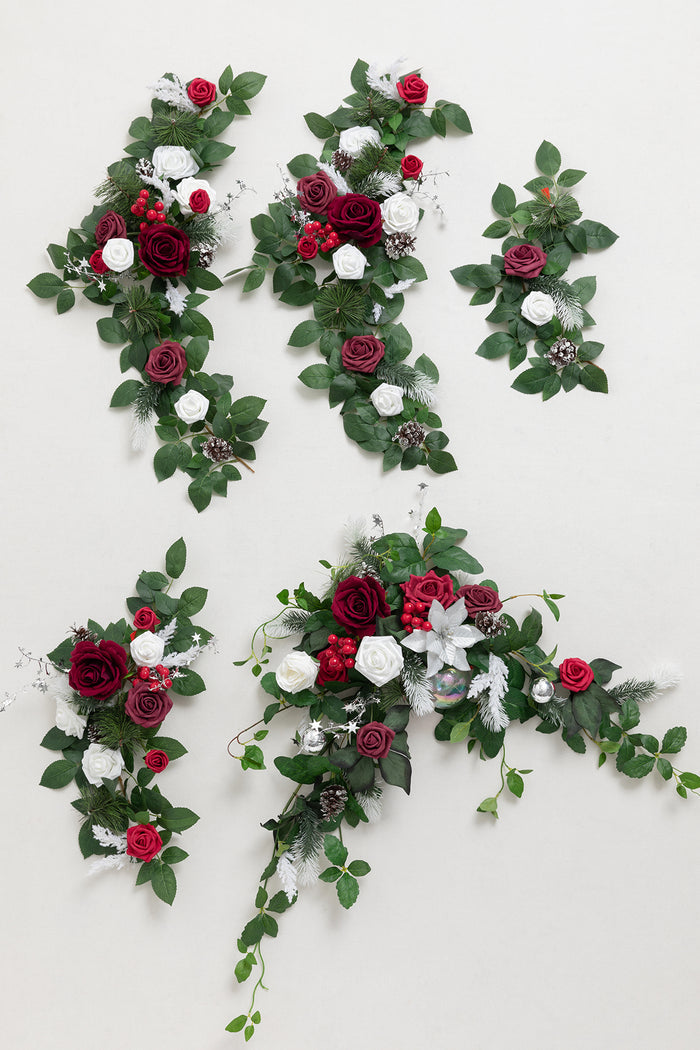 6ft Flower Garland in Christmas Red & Sparkle - Image 4