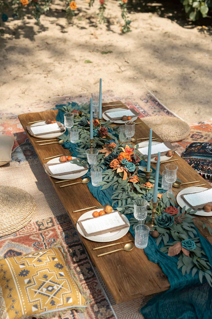 6ft Flower Garland in Dark Teal & Burnt Orange - Image 2