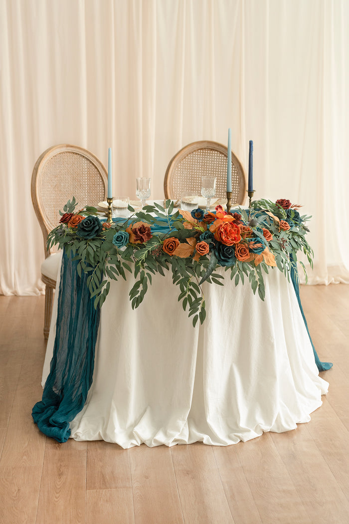 6ft Flower Garland in Dark Teal & Burnt Orange - Image 3