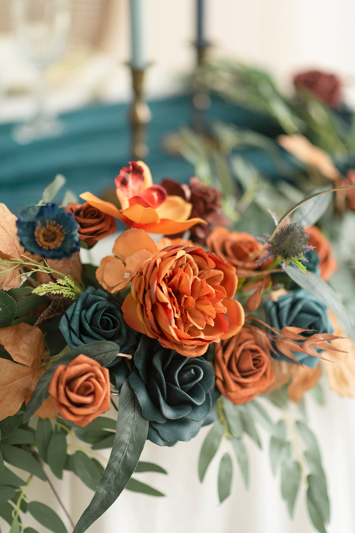 6ft Flower Garland in Dark Teal & Burnt Orange - Image 4