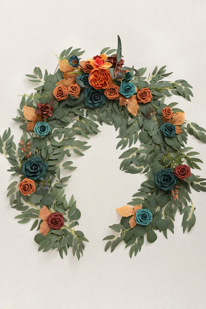6ft Flower Garland in Dark Teal & Burnt Orange - Image 5
