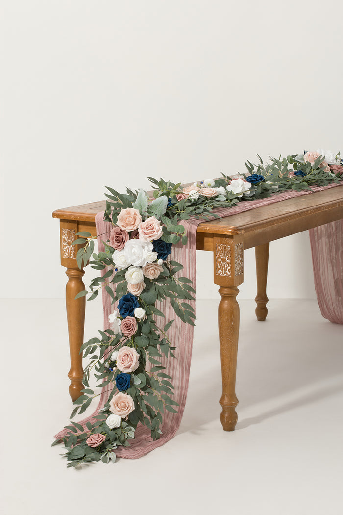 6ft | Guest Table Flower Garlands in Dusty Rose & Navy | Clearance