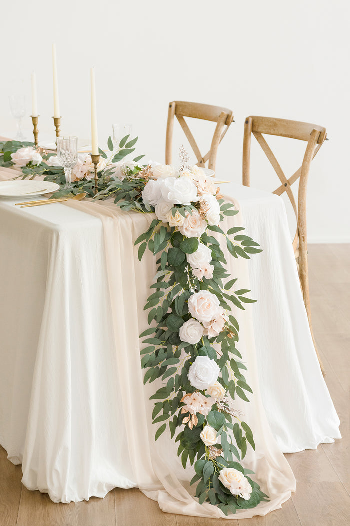 6ft Flower Garland in White & Beige - Image 2