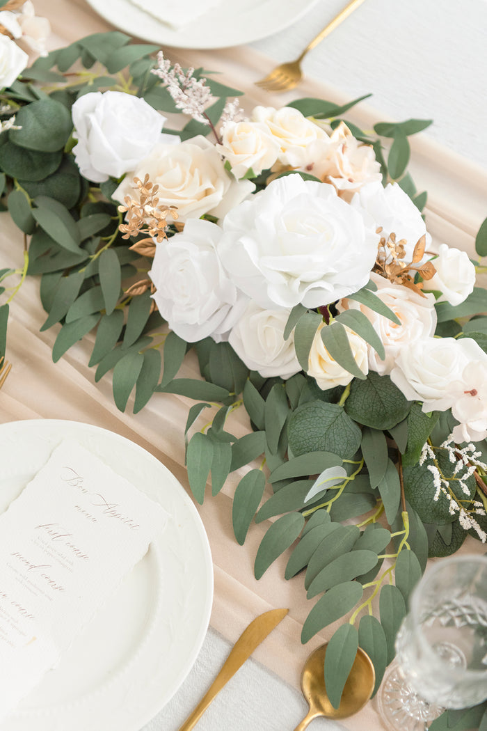 6ft Flower Garland in White & Beige - Image 3