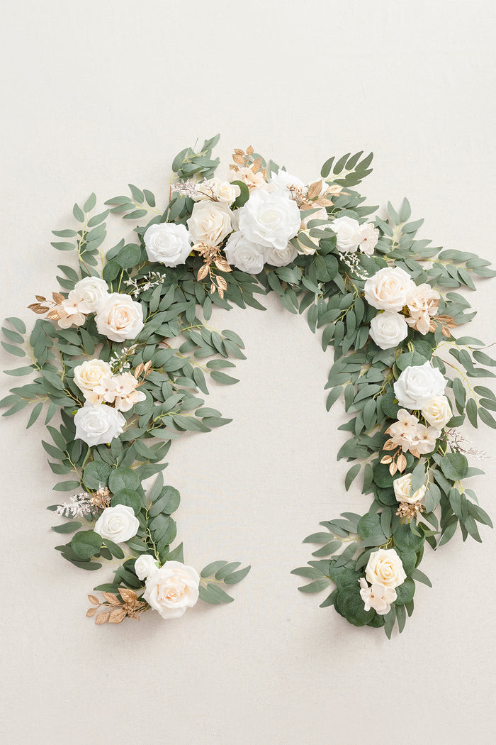 6ft Flower Garland in White & Beige - Image 4
