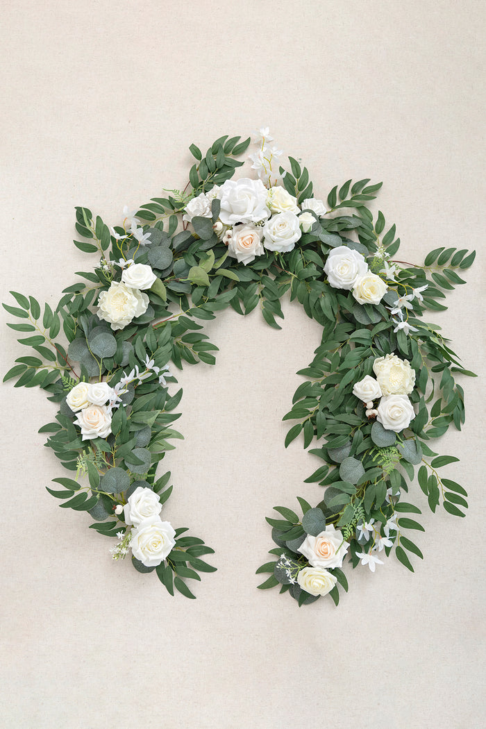 6ft Flower Garland in White & Sage - Image 4