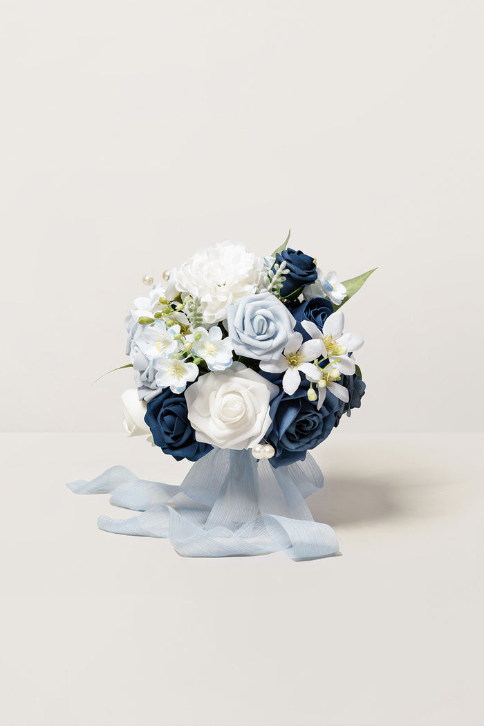 7" Round Bridesmaid Bouquet in Noble Navy Blue