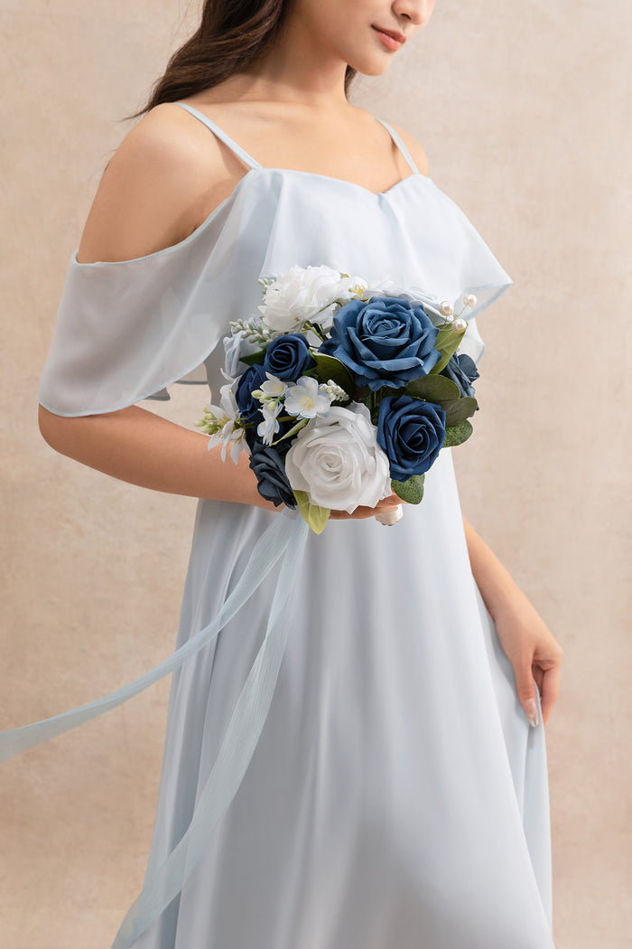 7" Round Bridesmaid Bouquet in Noble Navy Blue