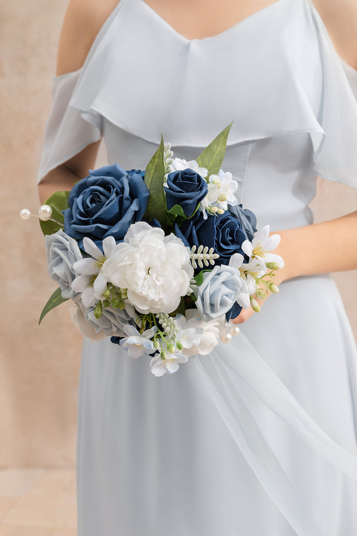 7" Round Bridesmaid Bouquet in Noble Navy Blue