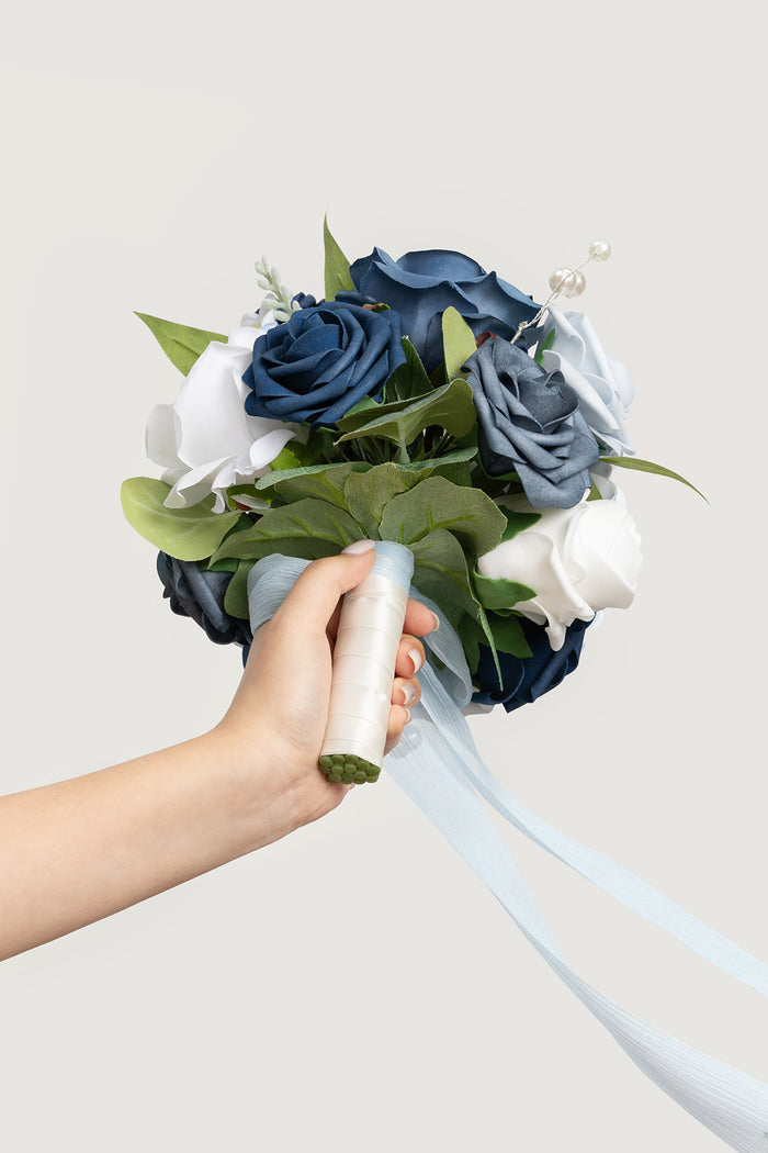 7" Round Bridesmaid Bouquet in Noble Navy Blue