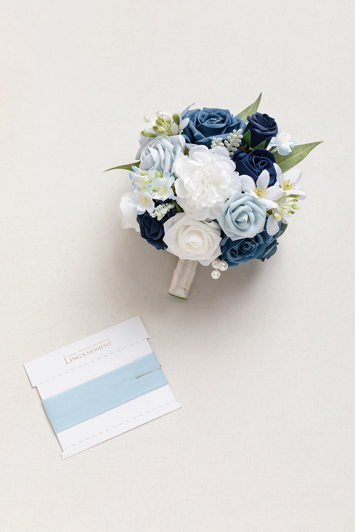 7" Round Bridesmaid Bouquet in Noble Navy Blue