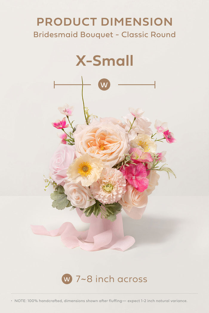 7" Round Bridesmaid Bouquet in Powder Pink & Berry Pink & Cream