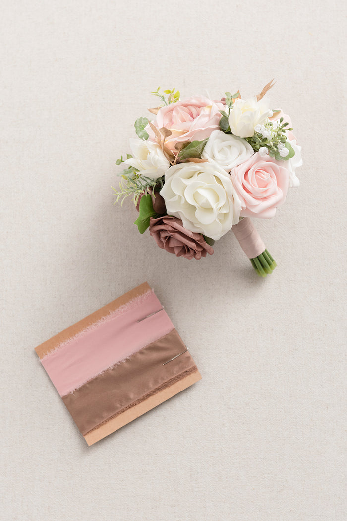 7" Round Bridesmaid Bouquets in Dusty Rose & Cream