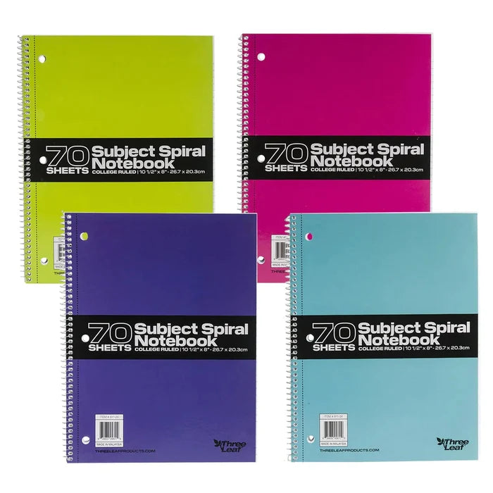 70 Sheets 1 Subject Spiral Notebook - Random Color Rieworkes