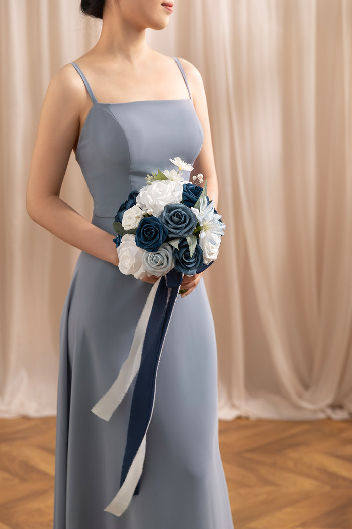 9" Bridesmaid Bouquet in Dusty Blue & Navy
