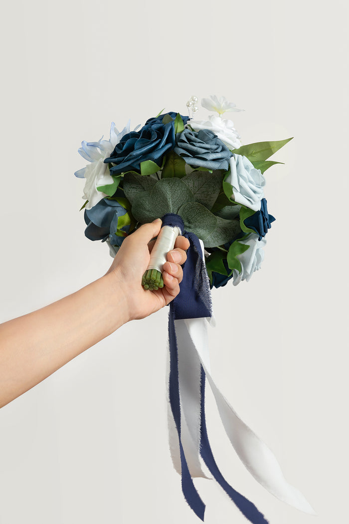 9" Bridesmaid Bouquet in Dusty Blue & Navy