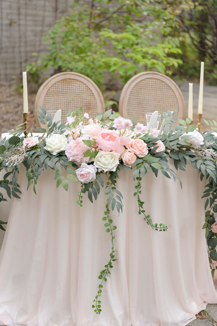 9ft Head Table Flower Garland in Blush & Cream - Image 3