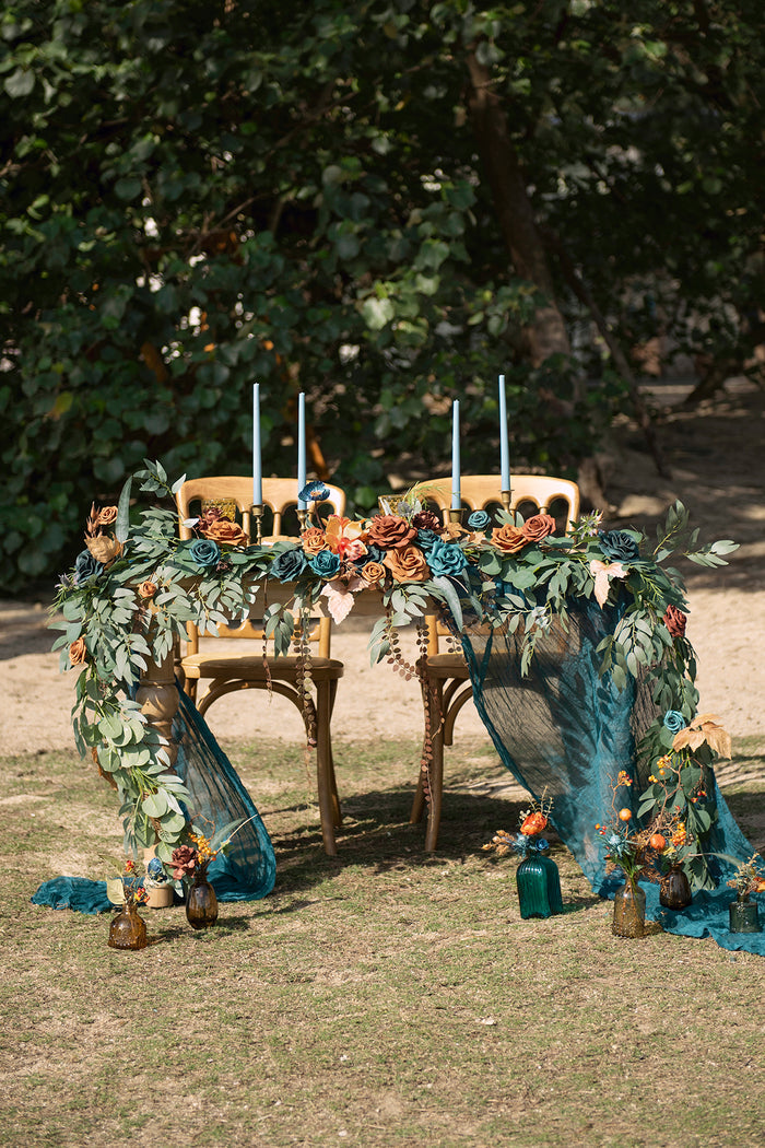 9ft Head Table Flower Garland in Dark Teal & Burnt Orange - Image 2