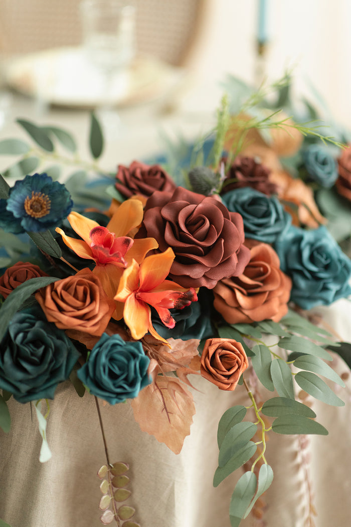 9ft Head Table Flower Garland in Dark Teal & Burnt Orange - Image 4