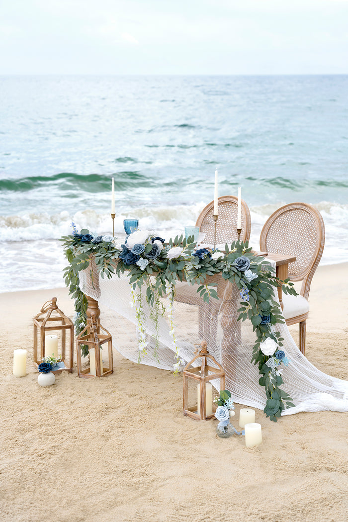 9ft Head Table Flower Garland in Dusty Blue & Navy - Image 2