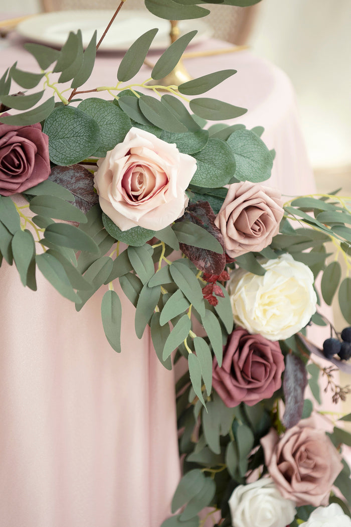 9ft Head Table Flower Garland in Dusty Rose & Mauve - Image 4