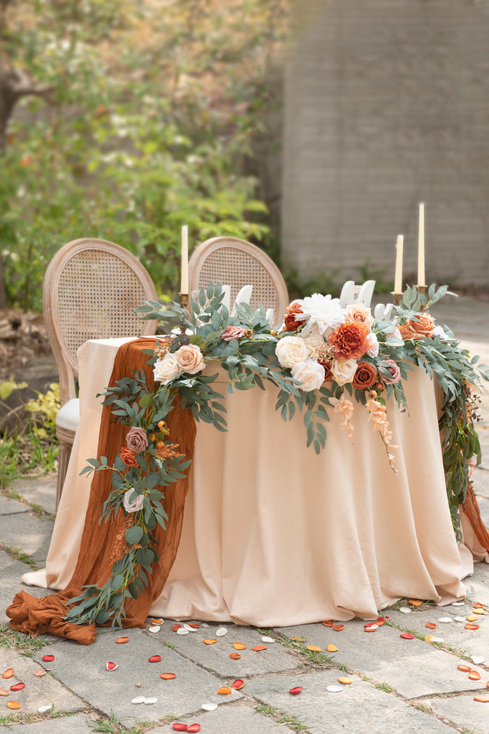 9ft Head Table Flower Garland in Sunset Terracotta - Image 3