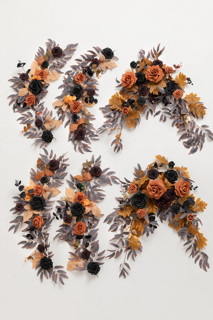 9ft Head Table Flower Garland in Black & Pumpkin Orange - Image 4