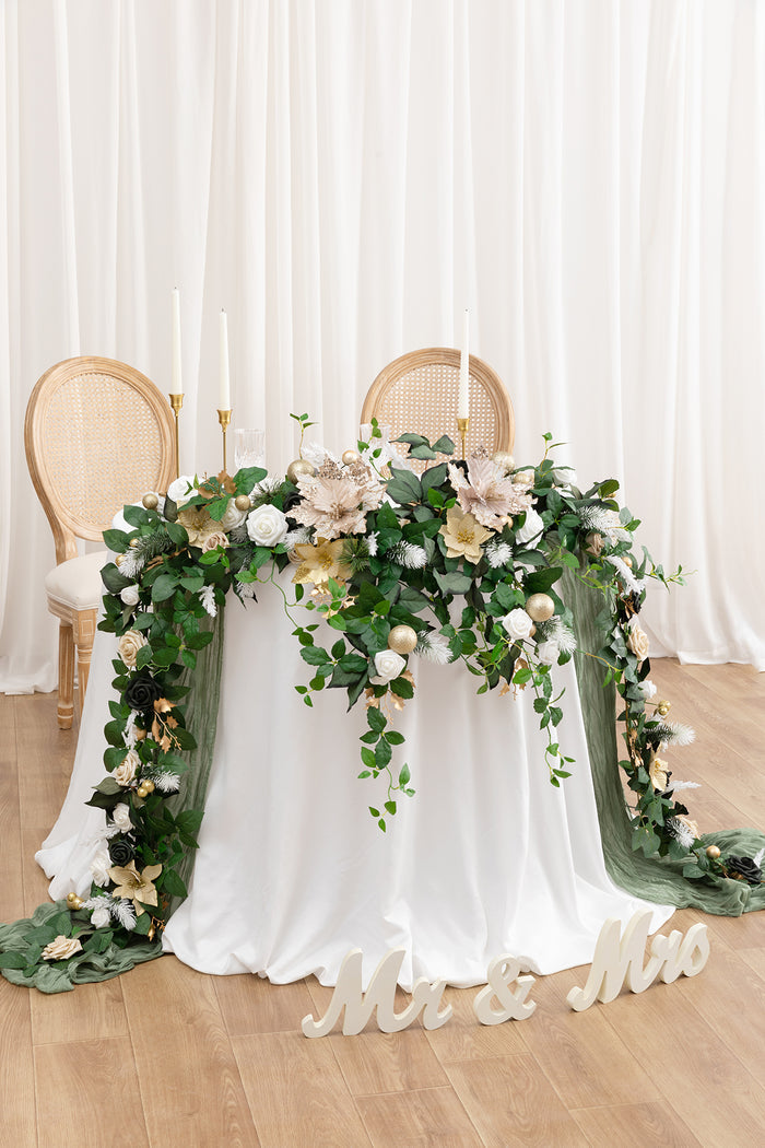 9ft Head Table Flower Garland in Gilded White Christmas Wedding - Image 2