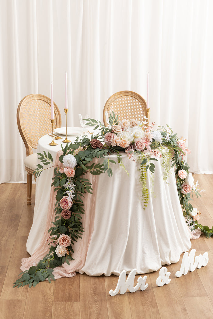 9ft | Head Table Flower Garlands in Dusty Rose & Cream