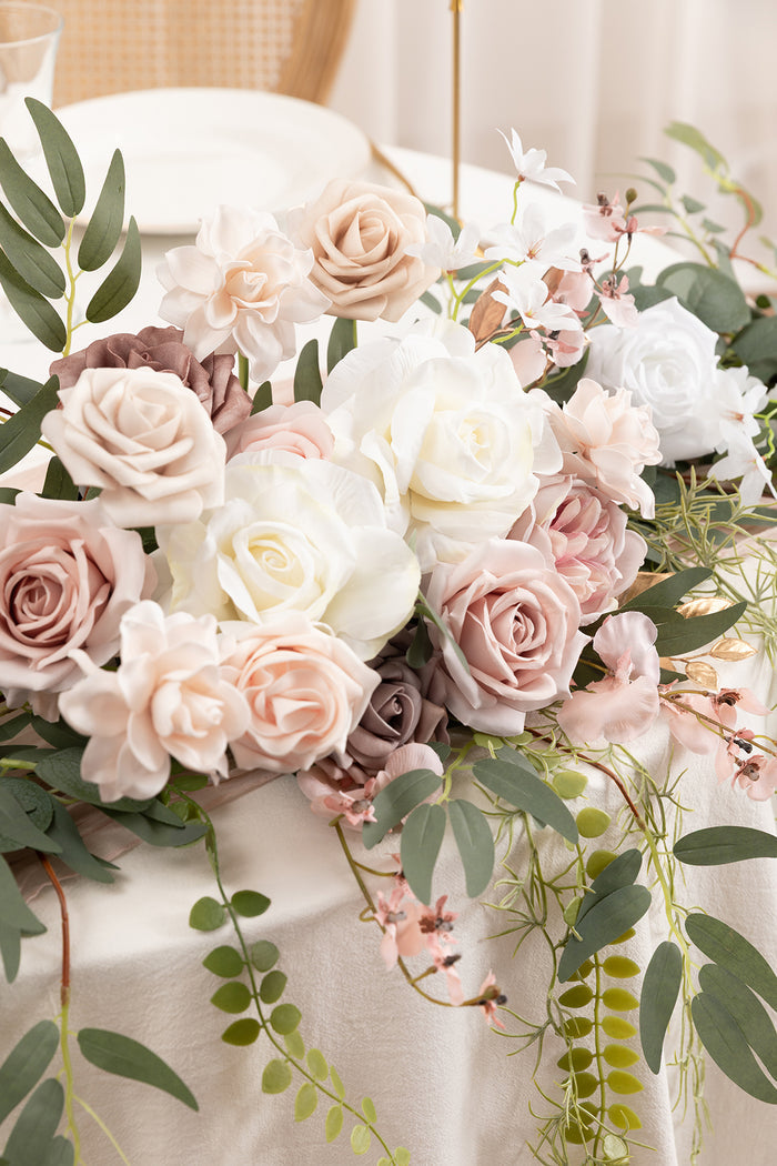 9ft | Head Table Flower Garlands in Dusty Rose & Cream