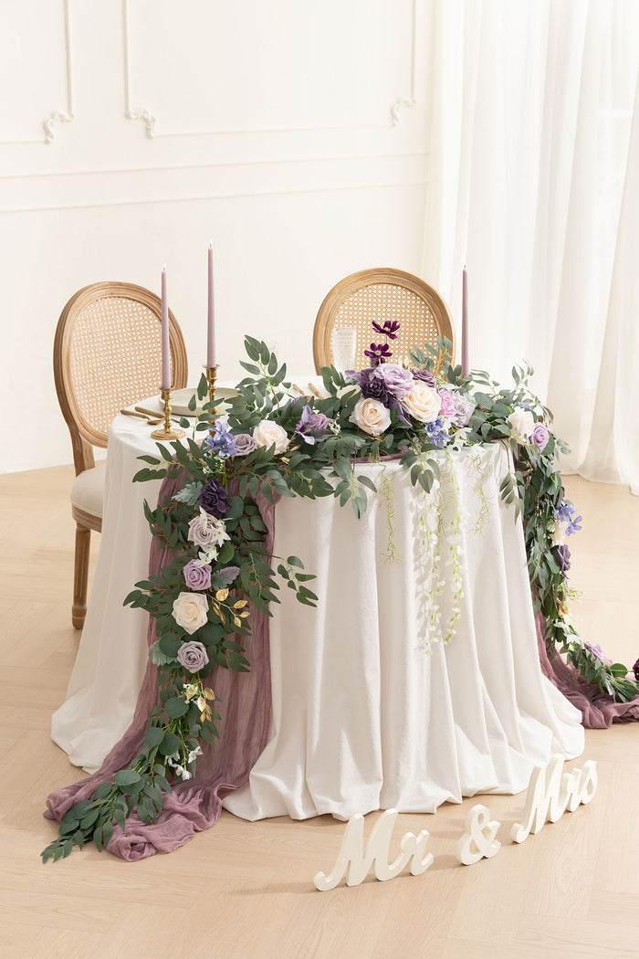 9ft | Head Table Flower Garlands in Lilac & Gold V2 | Clearance