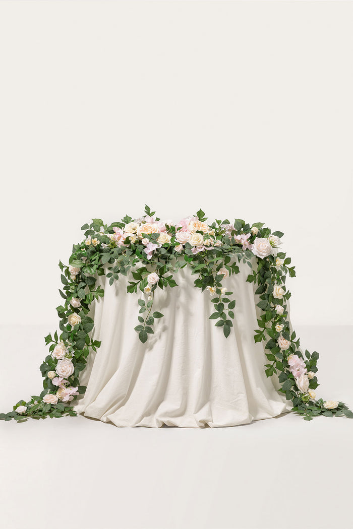 9ft Head Table Flower Garland in Powder Pink & Cream