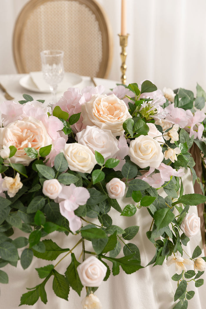 9ft Head Table Flower Garland in Powder Pink & Cream - Image 3