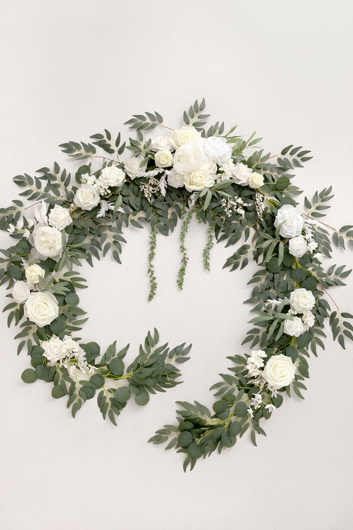 9ft | Head Table Flower Garlands in White & Sage V2