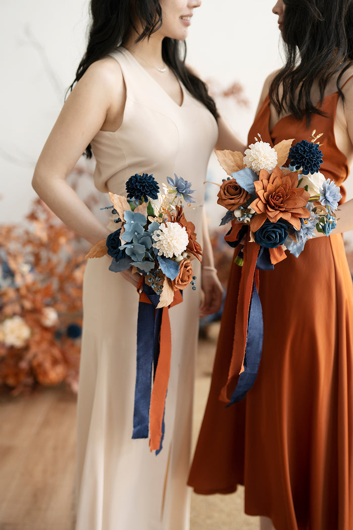 Additional Flower Decorations in Russet Orange & Denim Blue - Image 5