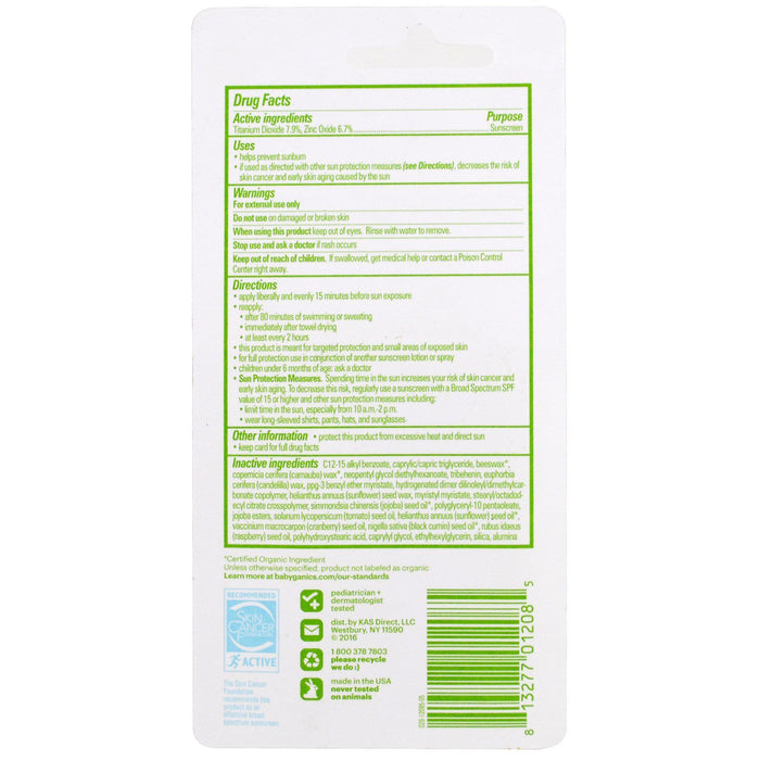 BabyGanics, Pure Mineral Sunscreen Stick, SPF 50+, 0.47 oz (13 g)