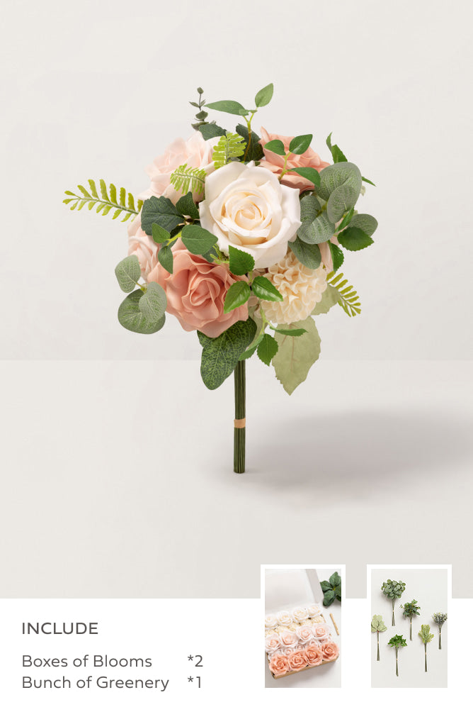 DIY Bridesmaid Bouquet Kit (Set of 4)  - Ballet Pointe & Cream with Kiwi Colada Greenery