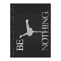 A grayscale Boston Manor poster features a silhouetted figure falling backward, arms outstretched. Large metallic letters spell BE NOTHING.—a presale item shipping 08/12/2026—with BE left and NOTHING. vertical right.
