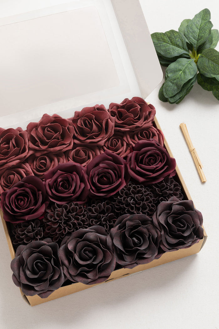 DIY Bridesmaid Bouquet Kit (Set of 4) - Black Baccara & Burgundy with Powder Pink Filler - Image 2