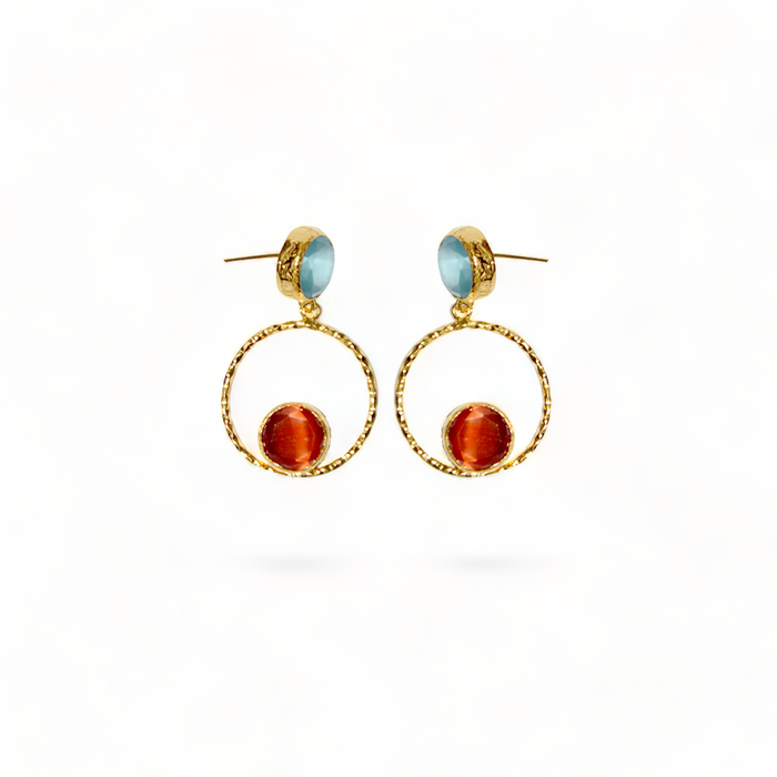 Blue Catseye Handmade Gold Earrings