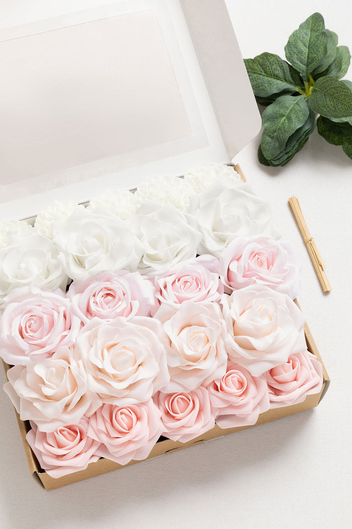 DIY Bridesmaid Bouquet Kit (Set of 4) - Blush & White with Dusty Blue Filler - Image 2