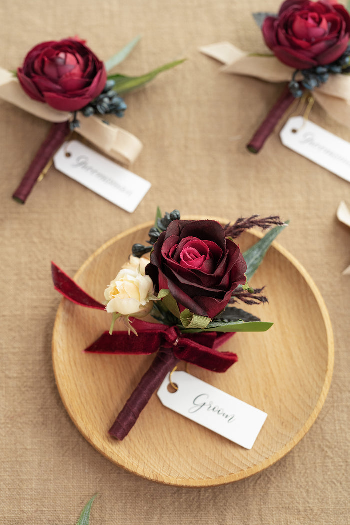 Boutonnieres in Bordeaux Red & Wine - Image 4