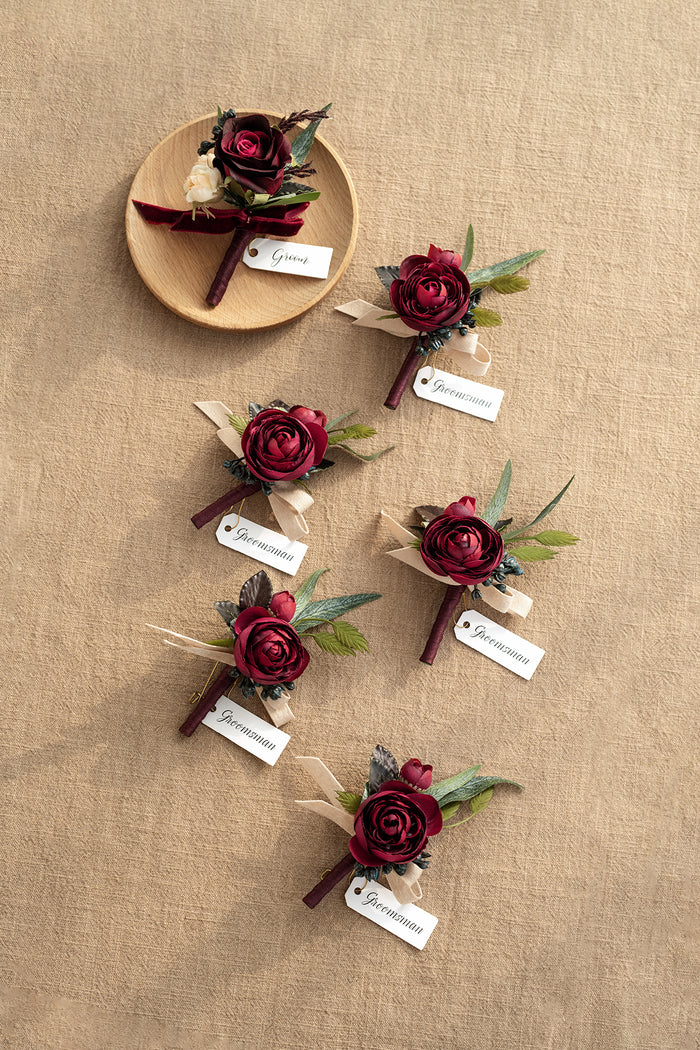 Boutonnieres in Bordeaux Red & Wine - Image 5
