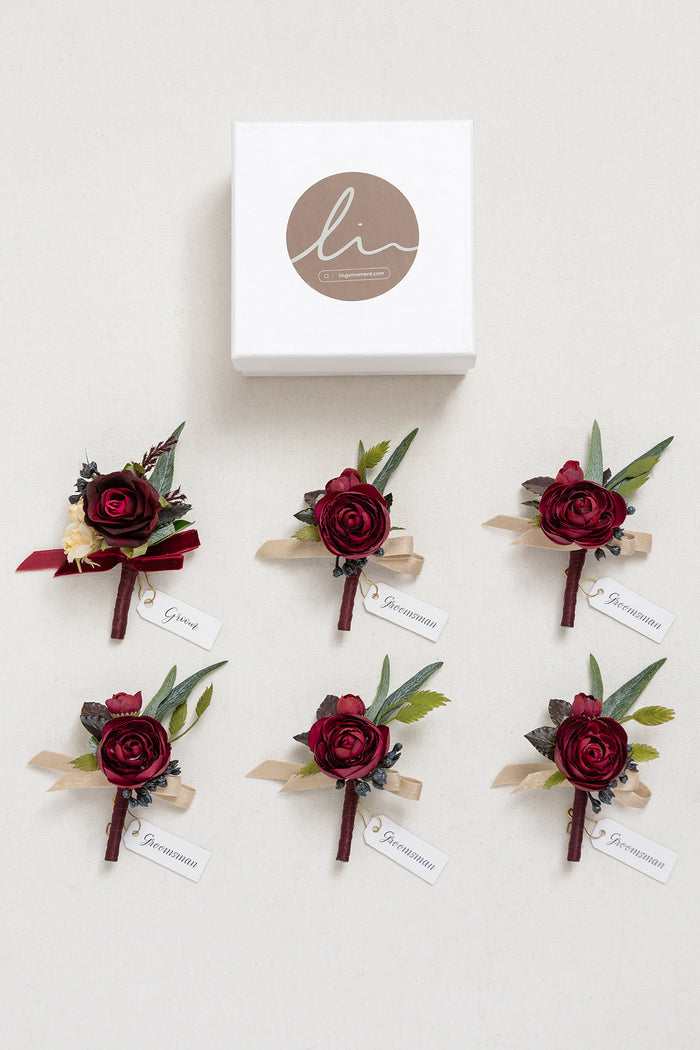 Boutonnieres in Bordeaux Red & Wine - Image 6