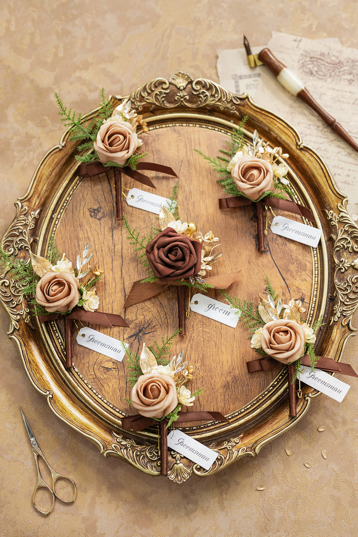 Boutonnieres in Caramel & Walnut Brown - Image 4