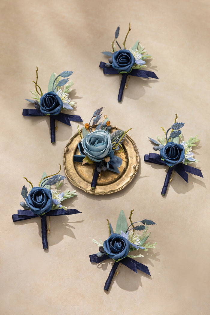 Boutonniere Set in Dutch Blue & Navy Blue