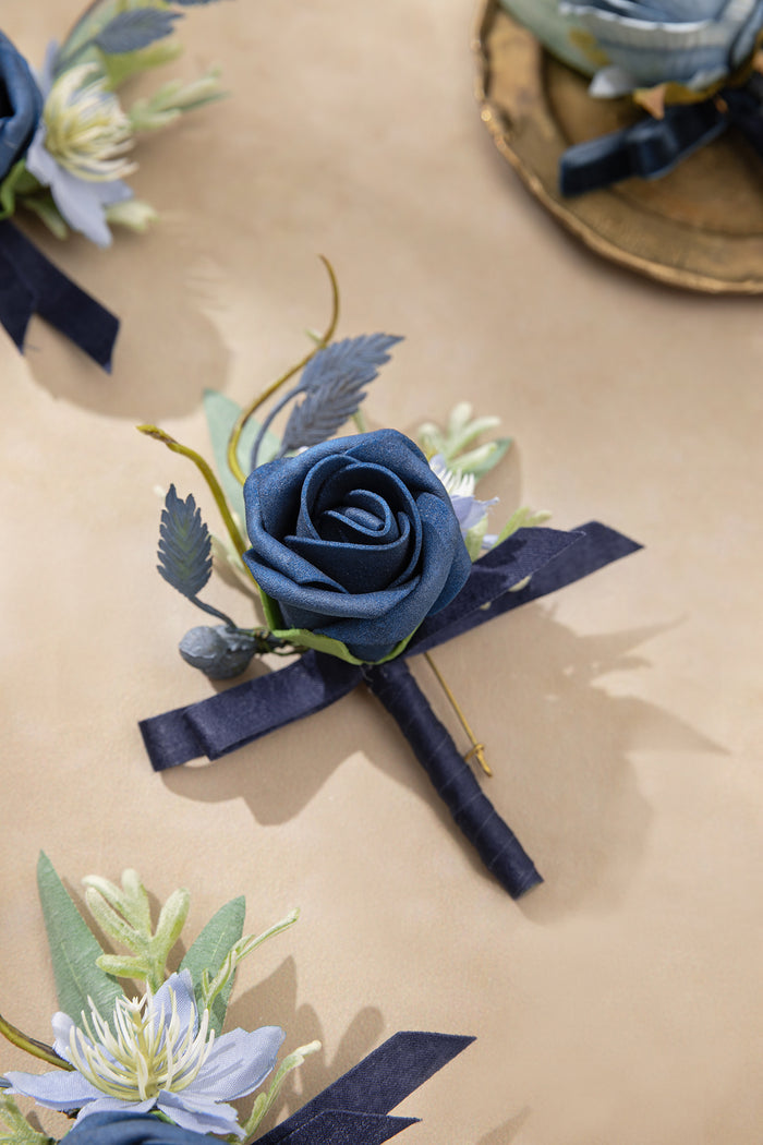 Boutonniere Set in Dutch Blue & Navy Blue