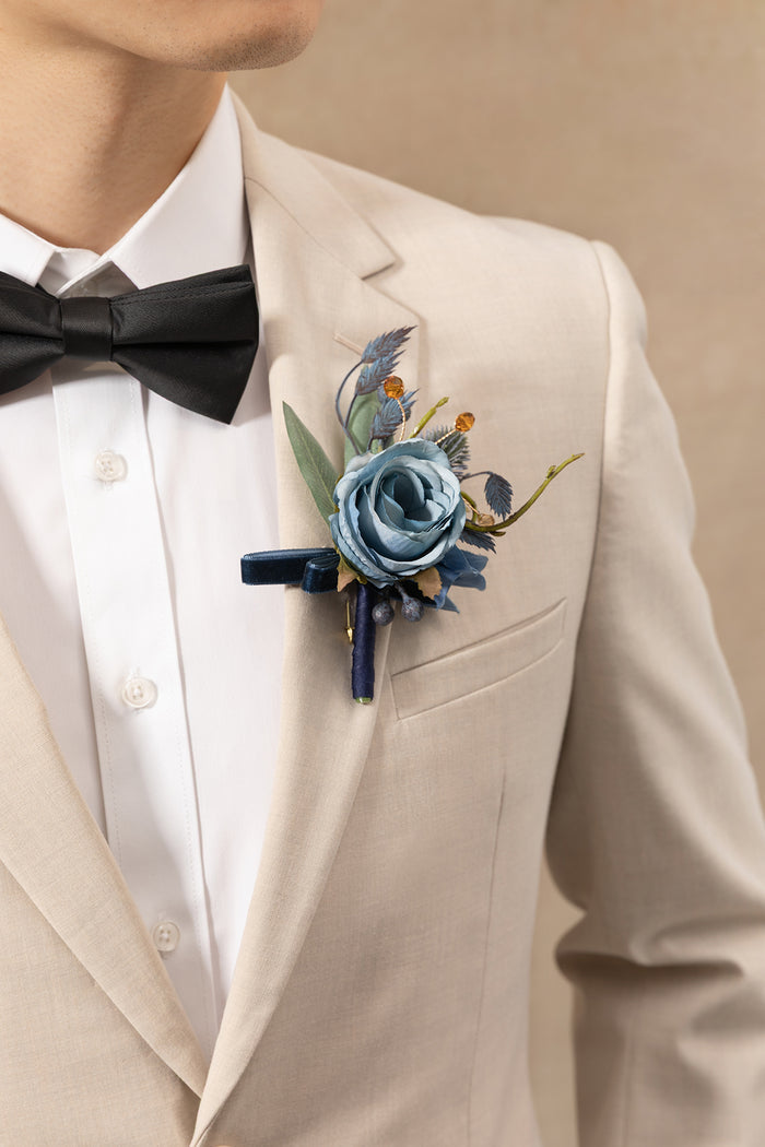Boutonniere Set in Dutch Blue & Navy Blue